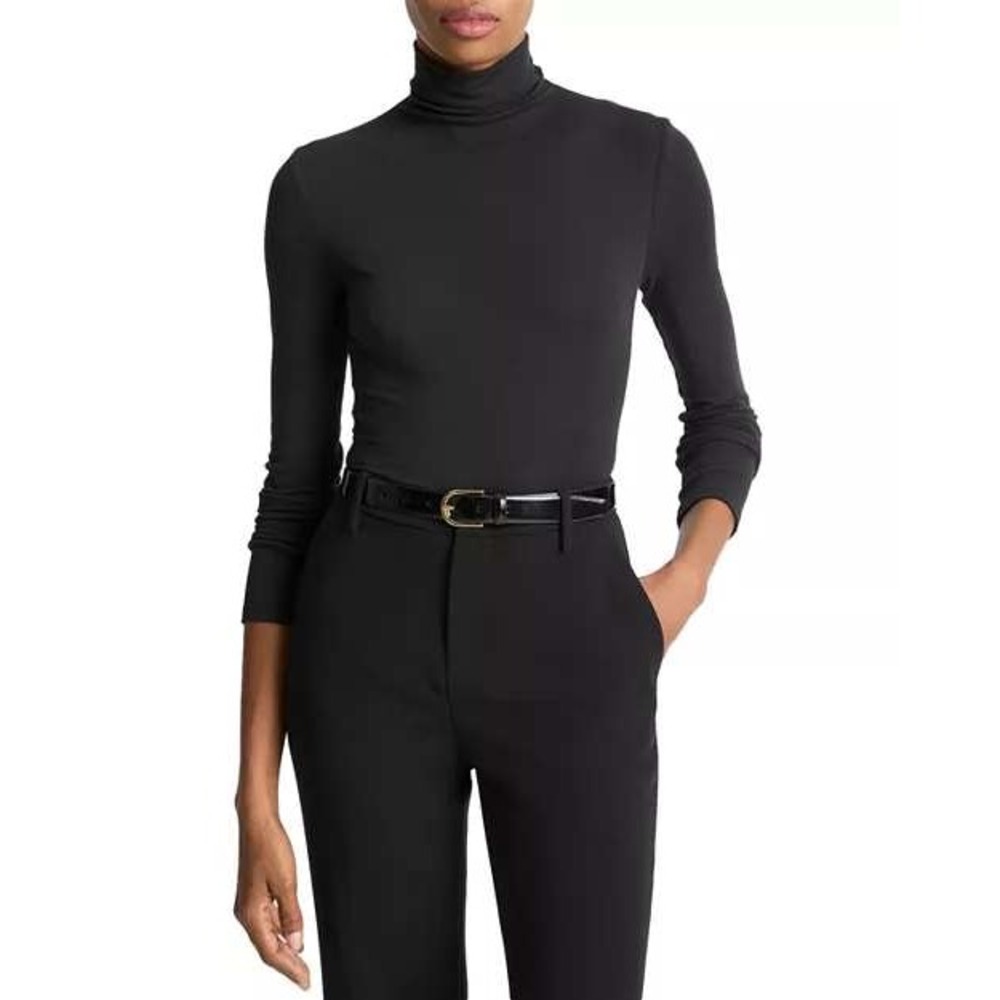 Vince Women's Black Pima Cotton Long Sleeve Turtleneck Top Small